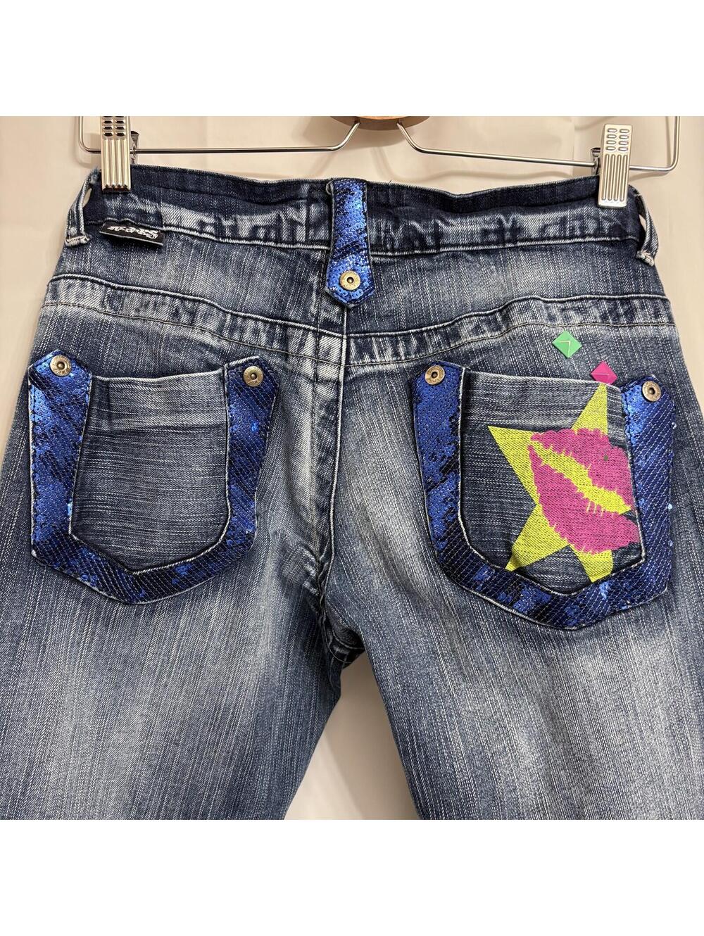 Akademiks Women's Slim Fit Jeans Size 28 Medium Wash Sequin Embellished